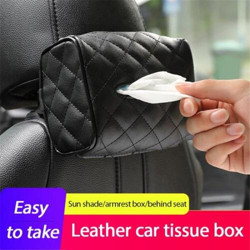 Car sun visor tissue box paper towel hanging type High quality leather tissue bag Box Holder car Interior Accessories