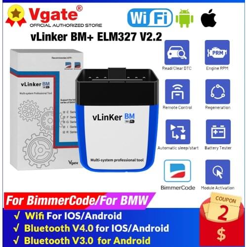 Vgate vLinker BM+ ELM327 V2.2 For BMW OBD2 Scanner Bluetooth 4.0 wifi OBD 2 Car Diagnostic Auto Tool Bimmercode PK ELM 327 V 1.5