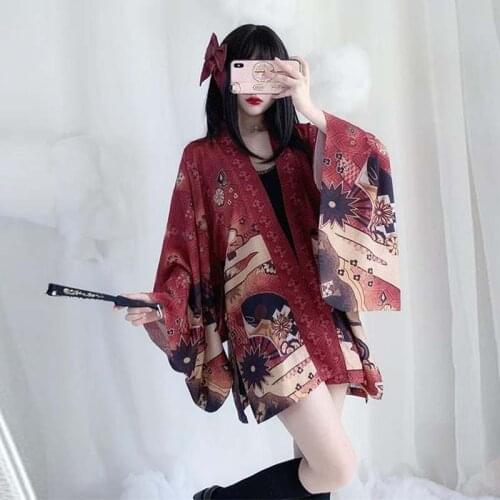 Asian Cosply clothing Japanese Anime Style Cardigan Women Kimono Summer Traditional Beach Loose Thin Sun-protective Clothes