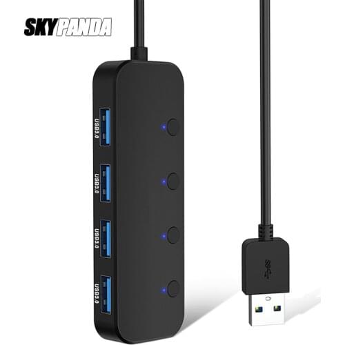 Sub-control Switch 4-Port USB 3.0 HUB Aluminum Alloy 60cm Cable Upto 5Gbps Portable Multi USB Splitter For Desktop Laptop