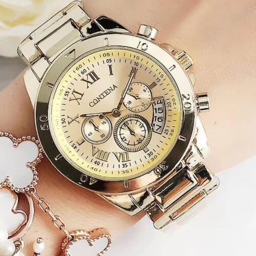 CONTENA Luxury Fashion Women Watches Gold Stainless Steel Date Womens Quartz Female Clock Roman Relogio Feminino Zegarek Damski