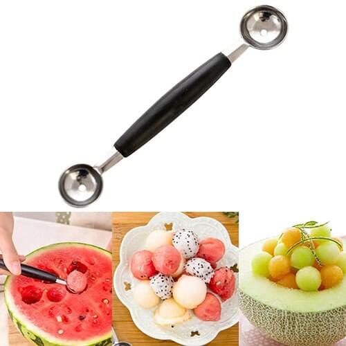 Stainless Steel Double-End Melon Ice Cream Baller Scoop Fruit Spoon Kitchen Tool 6QFN