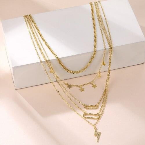 DY8 3pcs Lightning Fashion European and American New Womens Full Star Multistory Necklace Star Layered Necklace Clavicle Chain