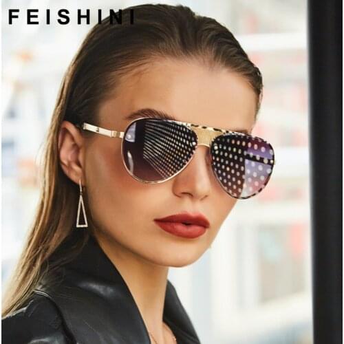 Feishini High Quality Shop Counters Goggle Sunglasses Women Brand Design Luxury Steampunk Gradient Original Sunglasses Men COOL