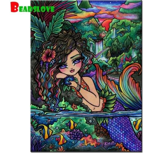 Puzzle diamond painting Mermaid princess girl diamond embroidery sale 5 d diy full square round drills art mosaic Diamonds ,B98