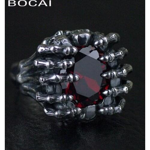 Thailand imports, 925 Sterling Silver Skull ghostcrawler Red Zircon Silver Ring