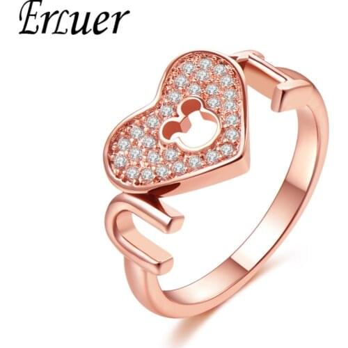 ERLUER rings for women Fashion Heart Shaped Mickey Crystal Jewelry Girl rose gold zircon engagement ring Romantic jewellery
