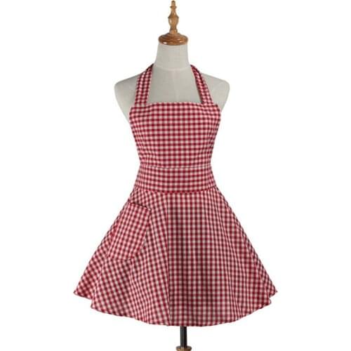 Retro Kitchen Apron Woman Gingham Cooking Waitress Salon Hairdresser Working Cotton Apron Dress Avental de Cozinha Divertido