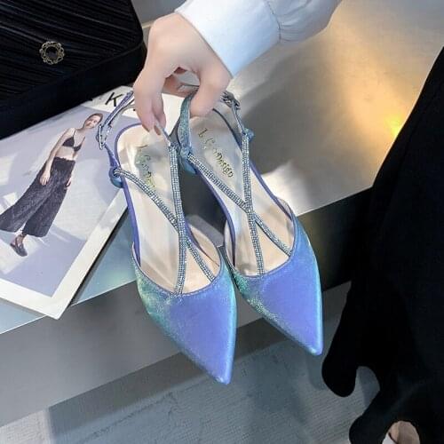 LLOGAI 2021 Women Shoes Summer Rhinestone Thin High Heels Slingbacks Female Pointed Toe Woman Pumps Office Lady Elegant Sandals
