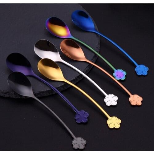 Stainless Steel Coffee Tea Mixing Spoons Flower Handle Colorful Spoon Christmas Dessert Pastry Cake Scoop Tableware Gifts 6/7pcs