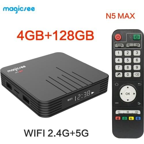 Magicsee N5 Smart Android 9.0 TV Box S905X3 Quad Core 64 Bit 4GB/128GB 2.4G & 5G WiFi 4K Miracast HD Media Player Box TV Android
