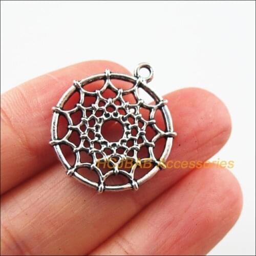 Fashion 15Pcs Tibetan Silver Color Round Spider Web Flower Charms Pendants 22x25mm