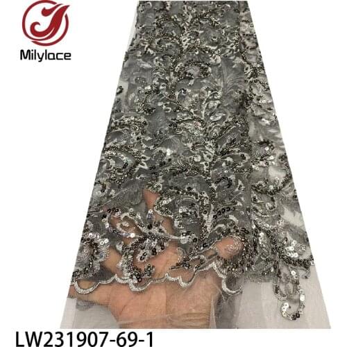 Fashionable Heavy Beads Embroidered Tulle Net Lace High Quality African French Lace Fabric for Wedding Dress LW231907-69