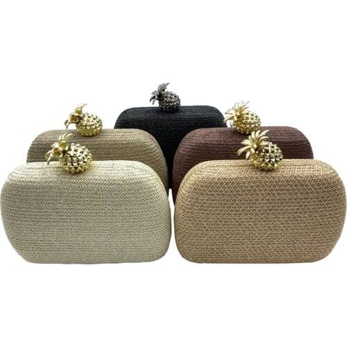 Fashion Pineapple Women Evening Bags Ladies Raffia Material Summer Clutch Purse Shoulder Chain Wedding Party Handbags