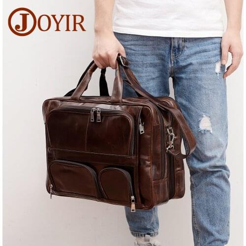 JOYIR Mens Briefcase Retro Genuine Leather 15.6"17" Laptop Messenger Shoulder Bag Multifunctional Portfolio Handbag Satchel