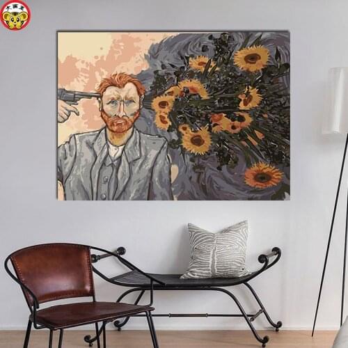 Painting by numbers art paint by number Van Gogh shot himself to shoot a sunflower creative description paintings drawing colori