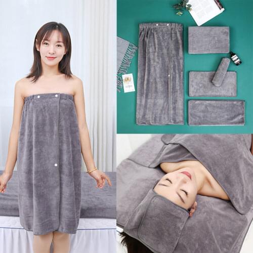 Five Piece Set Beauty Salon Towel Custom Logo Microfiber Salon Velcro Turban Bed Towel Bath Skirt Set Bath Towels for Adults