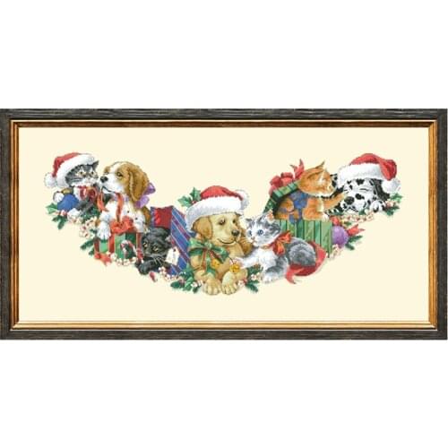 Frisky friends tree skirt cross stitch kits Dreampattern embroidery needlework sets 18ct 14ct 11ct light yellow DIY handmade