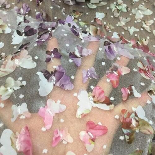 New high-grade three-dimensional gradient flower butterfly applique lace embroidery fabric