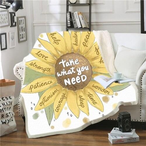 3D Print Sun Flower Blankets Throw Fleece Blanket for Sofa Office Nap Bedspread Sherpa Easy Wash Blanket Christmas Gifts