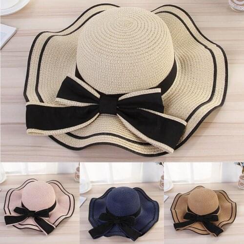 Simple Foldable Wide Brim Floppy Girls Straw Hat Sun Hat Beach Women Summer Hat UV Protect Travel Cap Lady Cap Female
