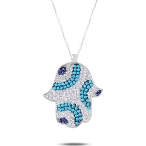 Silverlina Silver Nano Gemstone Fatma Master Hand Necklace