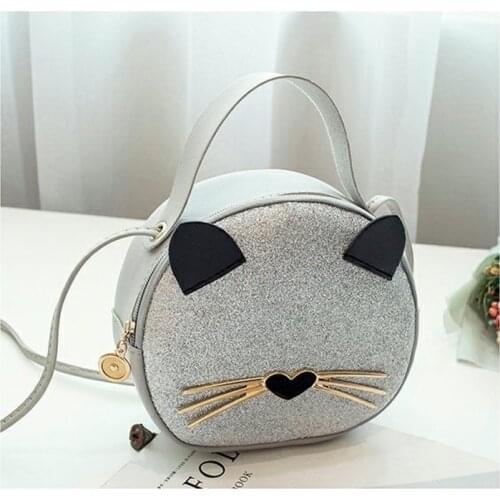 Y2k Bag Fashion Cute Cat Ear Messenger Bag Hardware Round Slider Leopard Print Women Leather Handbag Lace-up Shoulder Strap Bag