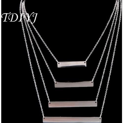 TDIYJ Fashion Necklace DIY Silver Color Stainless Steel Engraved Bar Necklaces Name Necklace 1Pcs