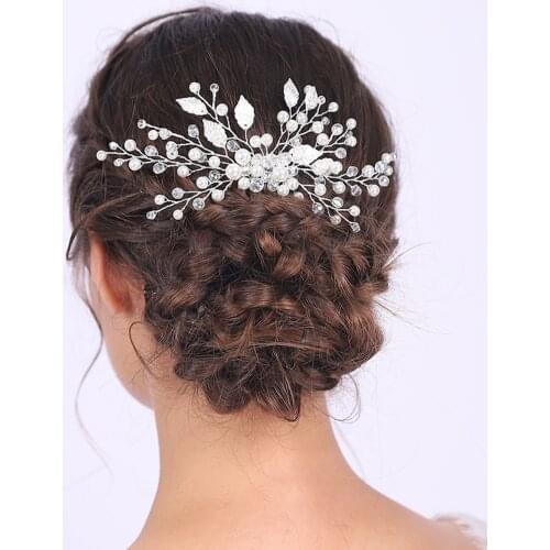 Silver Leaves Hair Ornaments Pure Quietly Elegant Wedding Bridal Headdress Chic Crystal Pearls Hair clip for Women
