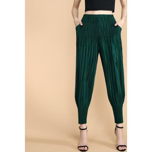 Miyak Pleated Harem Pants For Women Summer Loose Casual Trousers Plus Size High Waist Solid Color Carrot Pants Female Clothes