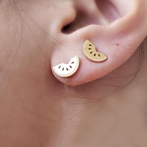 Summer Jewelry Gold Color Watermelon Earrings For Women Boucle D'oreille Femme 2020 Stainless Steel Fruit Small Stud Earrings