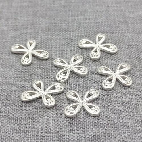 10pcs of 925 Sterling Silver Flower Connector Charms for Bracelet Necklace
