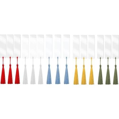 15 PCS Rectangle Acrylic Bookmark Blank Clear DIY Unfinished Book Markers with Colorful Tassels Ornaments Crafts Decors