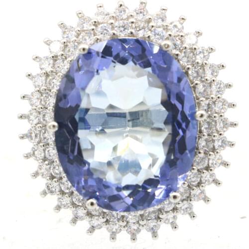 15x13mmSheCrown Delicate Fine Cut Created Fire Rainbow Mystic Topaz CZ For Ladies Fine Jewelry Silver Rings Daily Wear