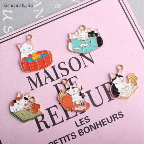 5pcs Lovely Cats Enamel Charms earring pendant necklace bracelet charms Pet Cat Alloy Jewelry DIY Funny Brooch Keychain Home Dec