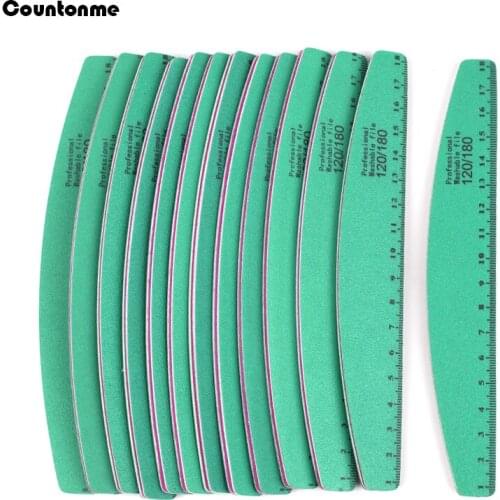 5 Pcs Green Thick Sandpaper Nail File 120/180 Sanding Polisher Nail Buffer With Ruler Scale Washable Boat Manicure Nail Tools