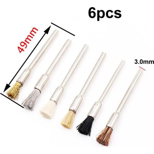 URANN 6pcs 3.0mm Steel Handle Min Polishing Wire Brush Bristle Mane Steel Polishing Brush Inner Polishing Grinding Cleaning Tool