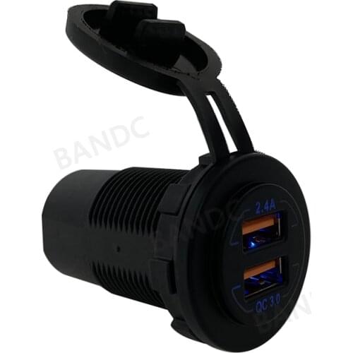 2.4A QC 3.0 Blue Led Fast Car Charger Power Socket Dual Port USB for Car Truck Boat, Input 12-24V DC
