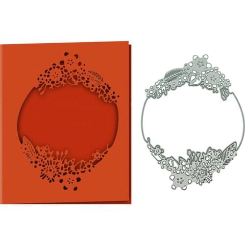 Flower Decor Hollow Out Circle Shape Envelope Cover Cutting Dies Scrapbooking Metal Mold DIY Invitation Card Punch Stencil