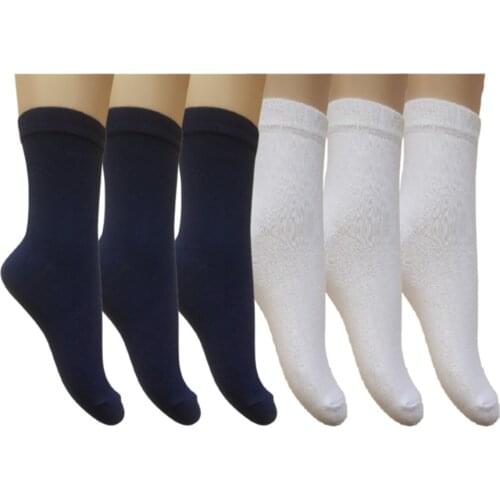 Kids Socks Cotton Solid Navy Blue, White Color School Stocking 6'lı Set Daily Socket socks Underwear Medium