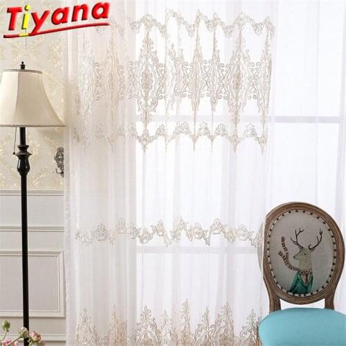 European Luxury Rope Embroidery Yarn Curtains for Living Room Elegant and Modern Sheer Tulle Voile for Villa X-HM122#30