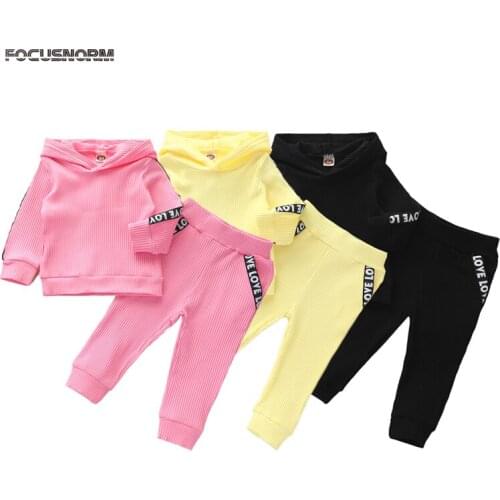 FOCUSNORM 0-4Y Baby Girls Causal Autumn Clothes Sets Letter Print Long Sleeve Hooded Pullover Tops Pants