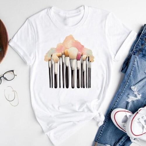 Women Graphic Cartoon Watercolor Make Up Ladies 90s Short Sleeve Summer Fashion Print Female Clothes Tops Tees Tshirt T-Shirt