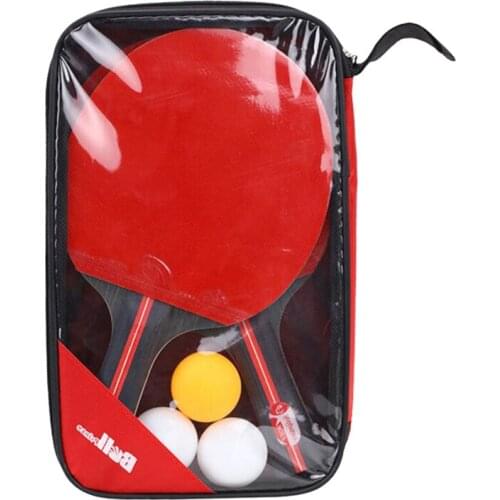 2PCS/Lot Quality Table Tennis Bat Racket Double Face Pimples In Long Short Handle Ping Pong Paddle Racket Set with Bag 3 Balls