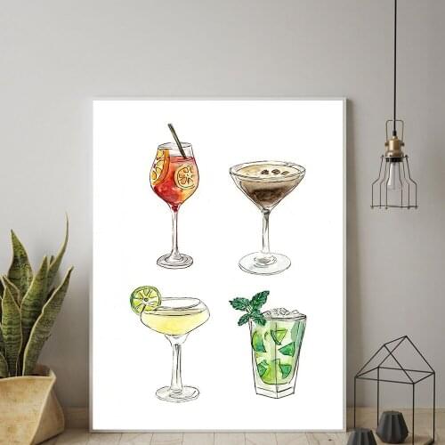 Cocktail Wall Art Prints Classic Alcohol Drinks Poster Kitchen Wall Art Canvas Painting Pictures Summer Gift Bar Decor Home