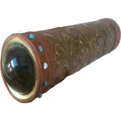 Collectibles Old Decorated Handwork Copper Inlay Turquoise Beads Kaleidoscope