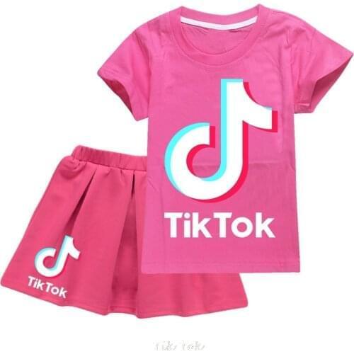 Hot Baby Lovely Cartoon Tik Tok Girls Clothes Set T Shirt + Skirt Cute Princess Clothes Suits For Girls Dress