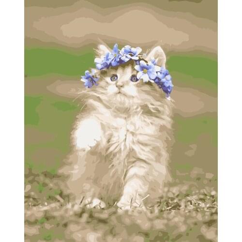 MaHuaf-i582 cute cat on the grass DIY oil painting by Numbers animal Hand-painted digital Painting for Children Room Decor