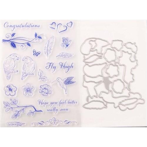 Metal Cutting Dies and Clear Stamps For Paper Making Card Craft Sets T1685 Parrot Hummingbird