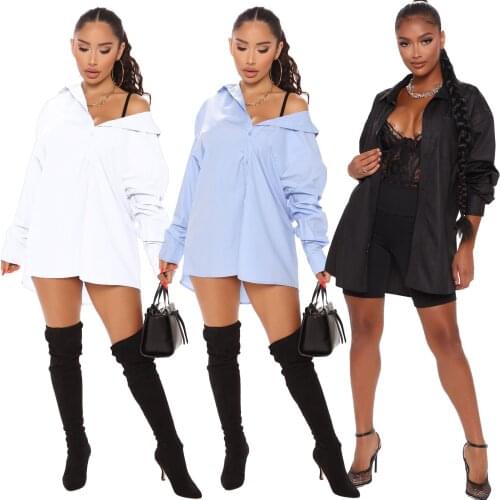 Fashion long blouse ladies shirt mini dress ladies casual plus size pure cotton letter printing loose and elegant